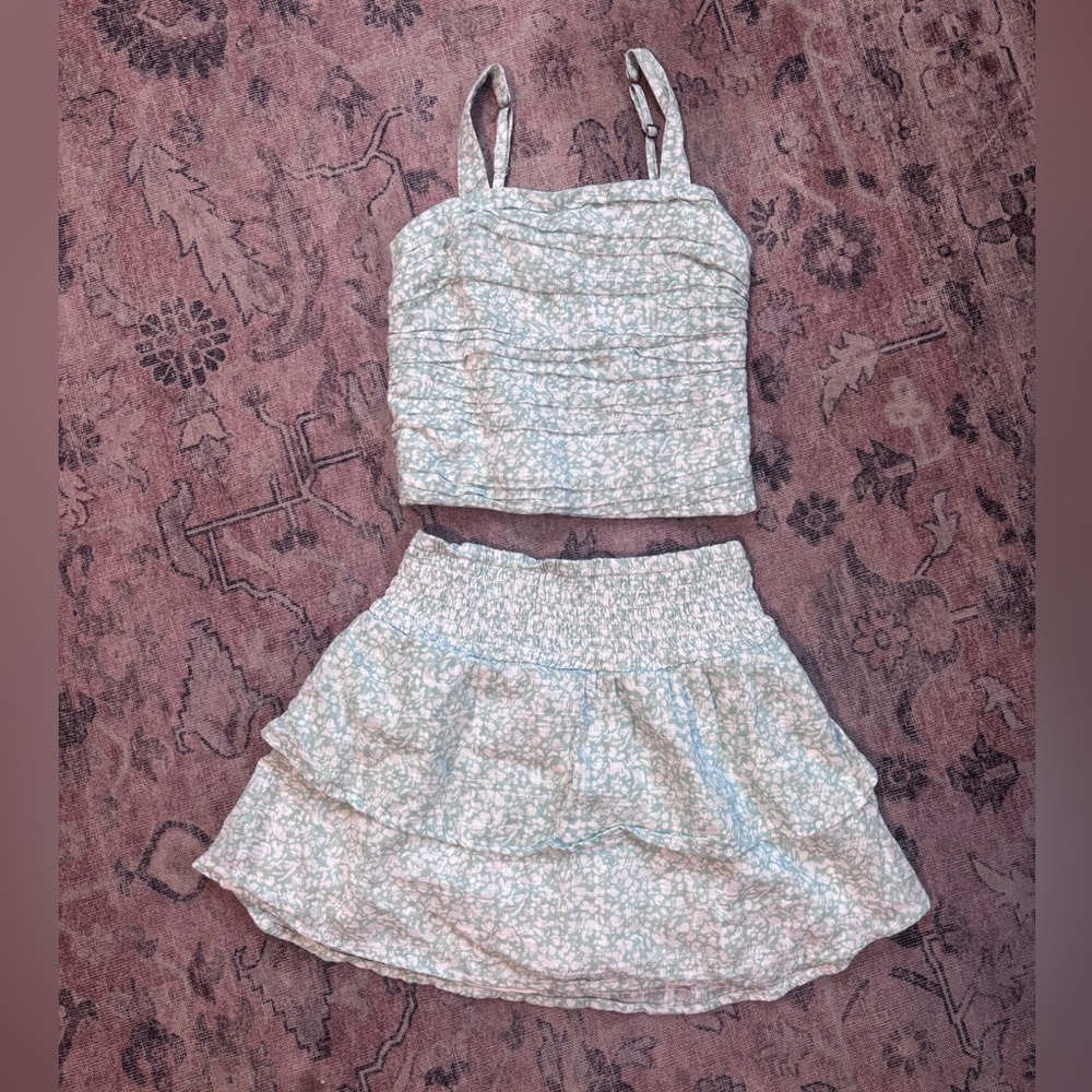 abercrombie kids Mint & White Floral Smocked Two-Piece Set